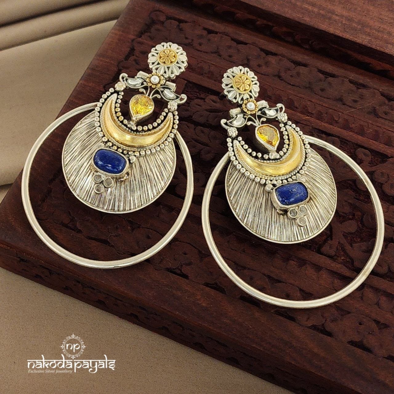 Citrine with Lapis lazuli Dual Tone Chandbali (DT1014)