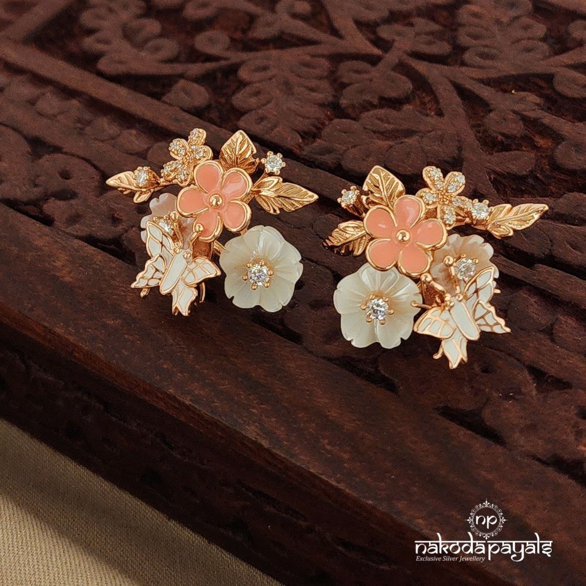 Rosegold Floral MOP with Butterfly Earrings (St2350)