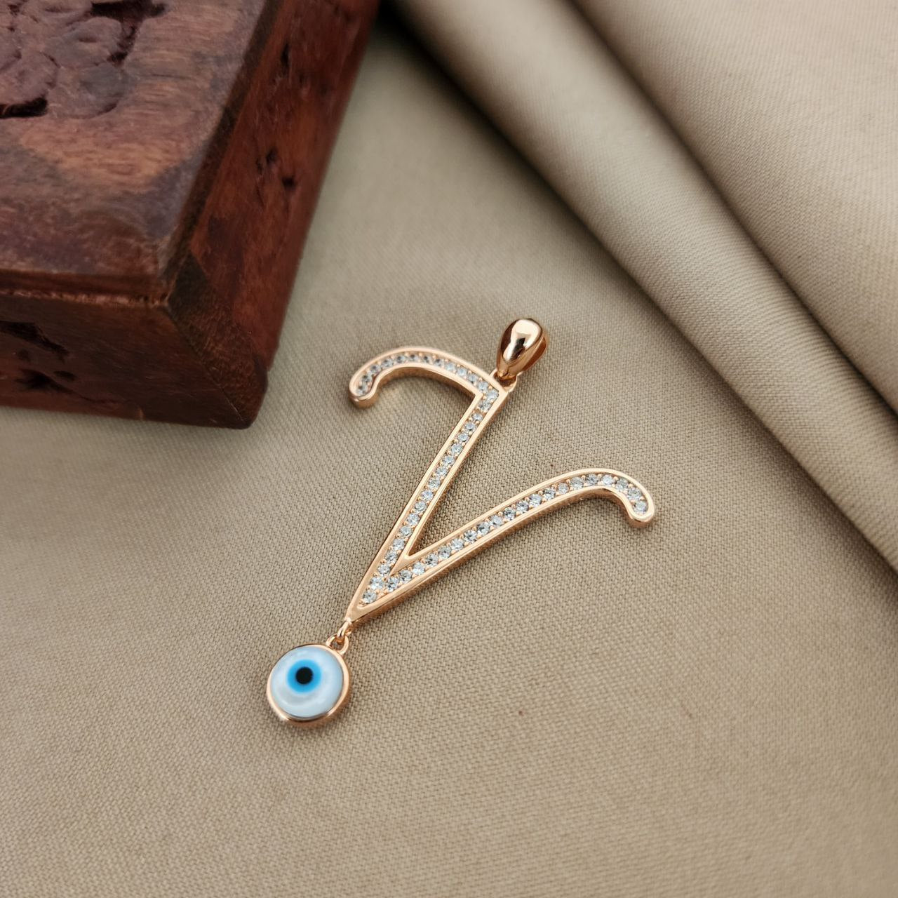Evil eye Rosegold Alphabet V Pendant (P2203)