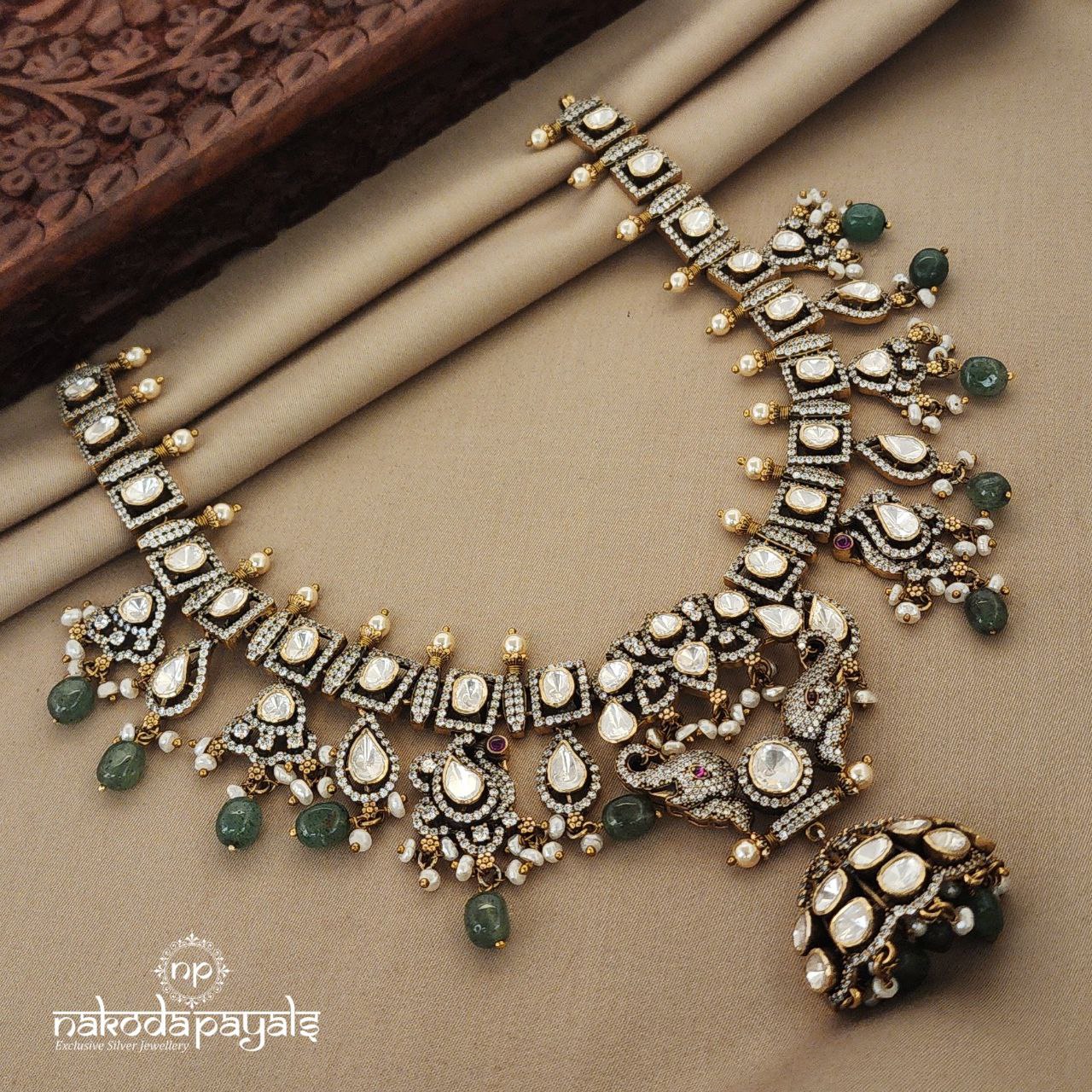 Moissanite Peacock with Elephant Short neckpiece (Gn7072)