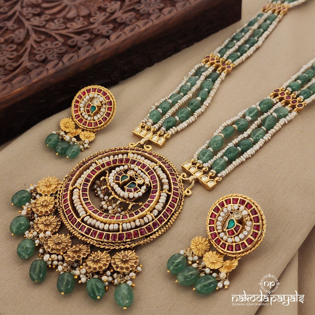 Circular Kundan Floral Long Neckpiece with Earring (Gn7344)