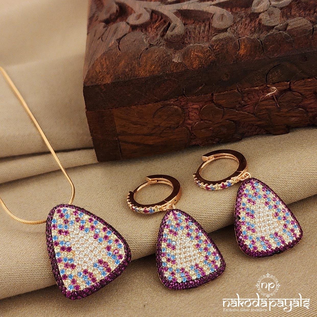 Triangular Pink CZ Pendant Set (St2594)