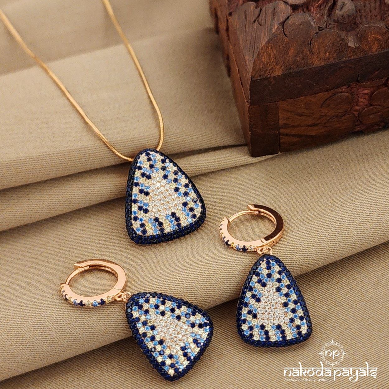 Blue Triangular Rosegold Pendent Set (St2596)