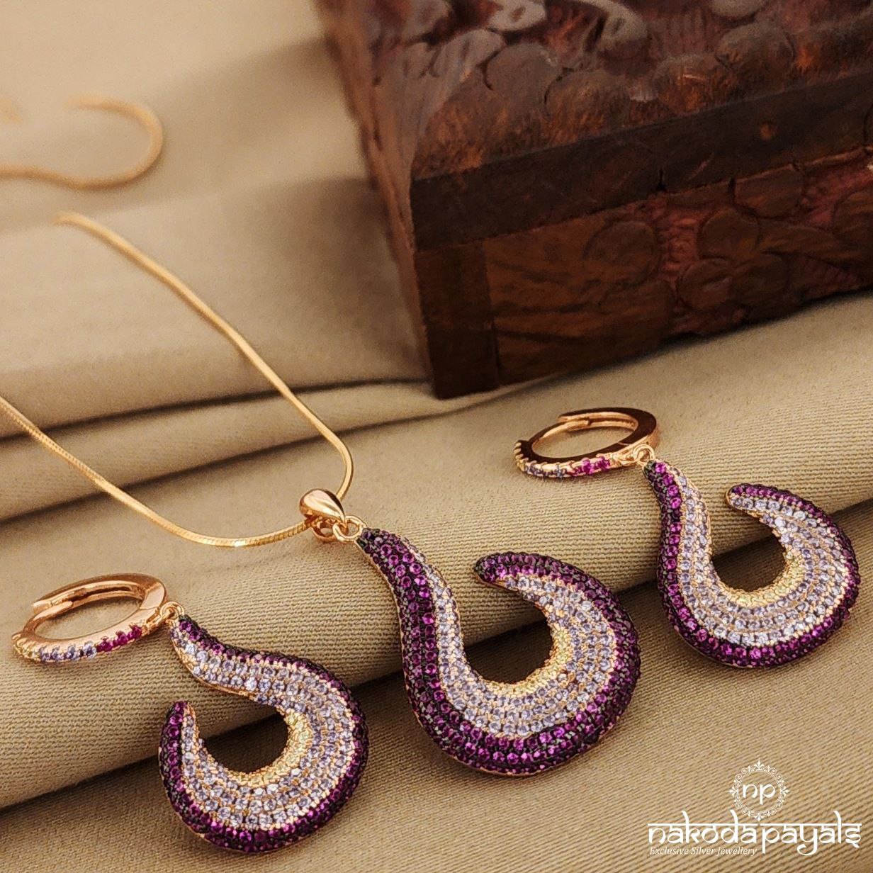 Pink & Purple Rosegold Pendent Set (St2600)
