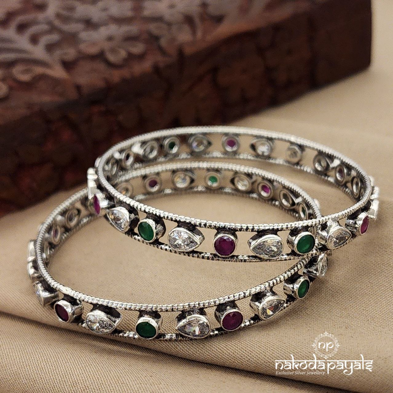 Geometric Colorful Cutstone Bangle Pair (K4808)