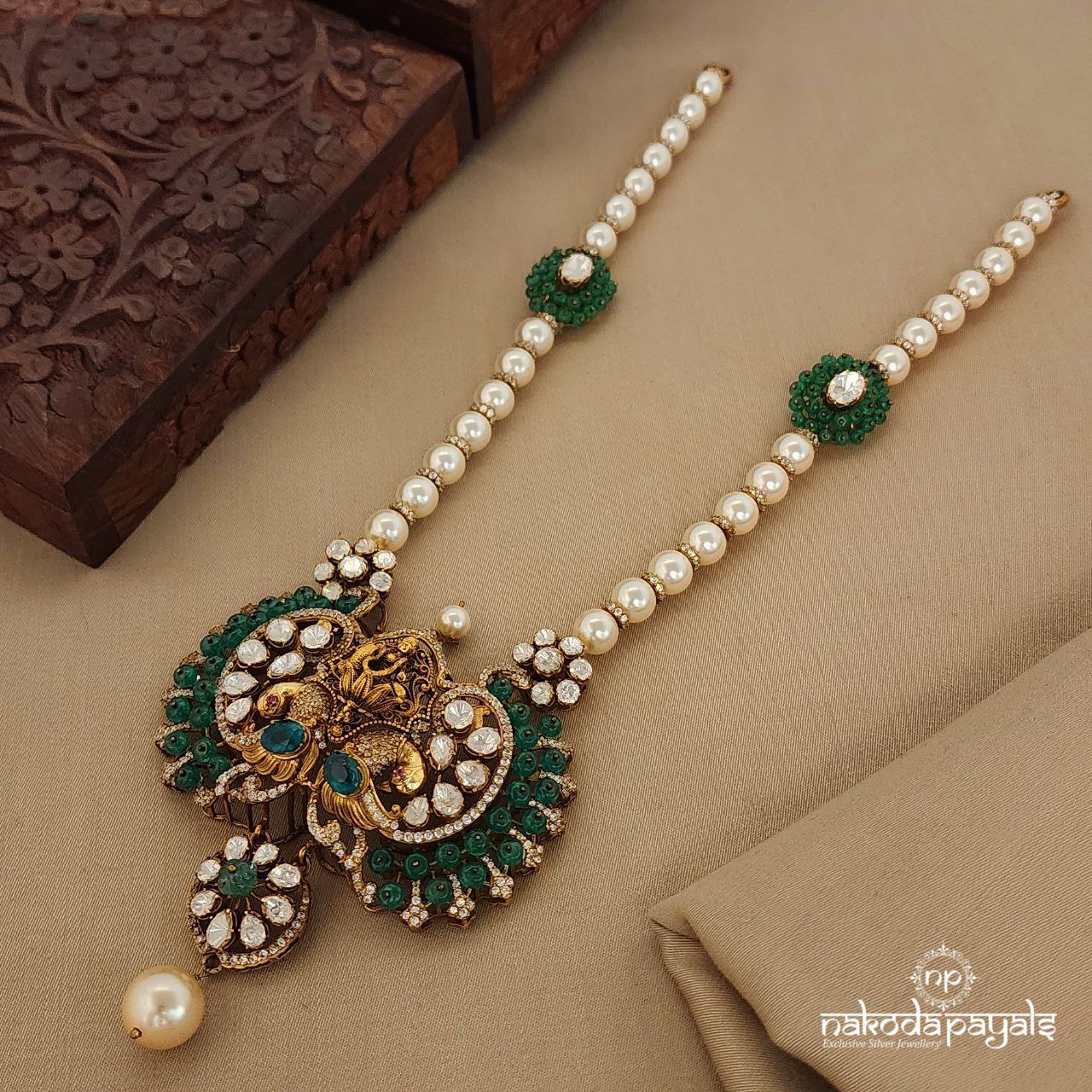 Moissanite Lakshmi Pearled Chain Neckpiece (Gn7493)