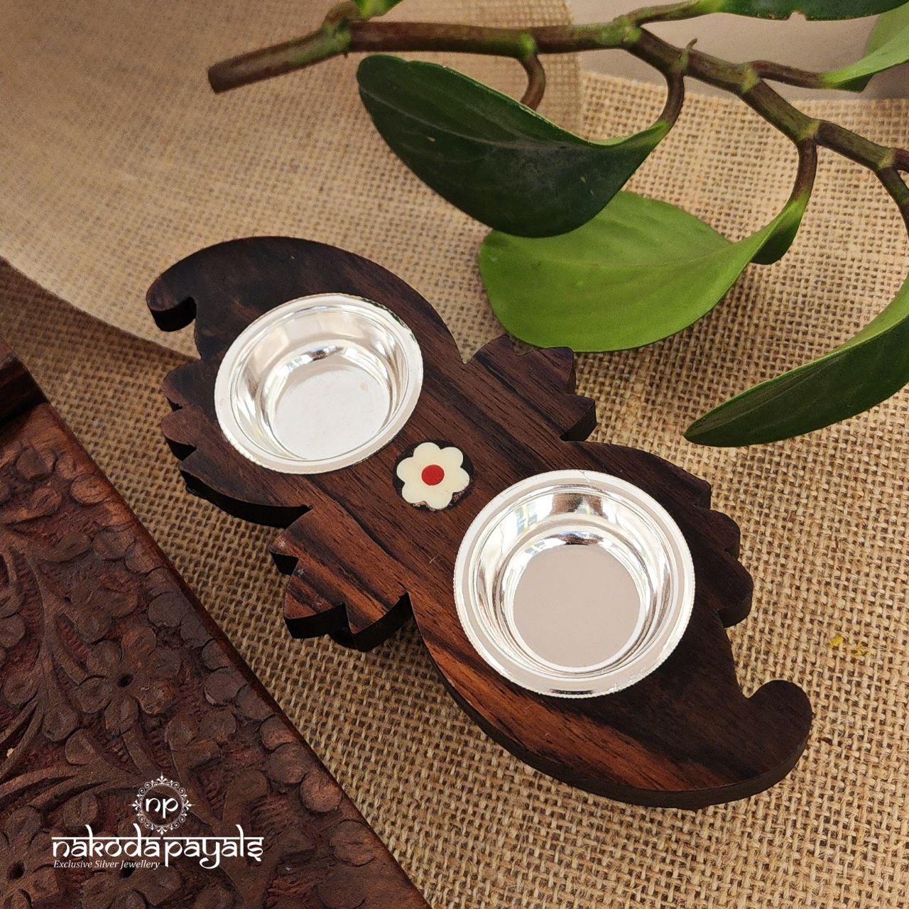 Leaft Wood Kumkum Bowl Set (Aa0892)