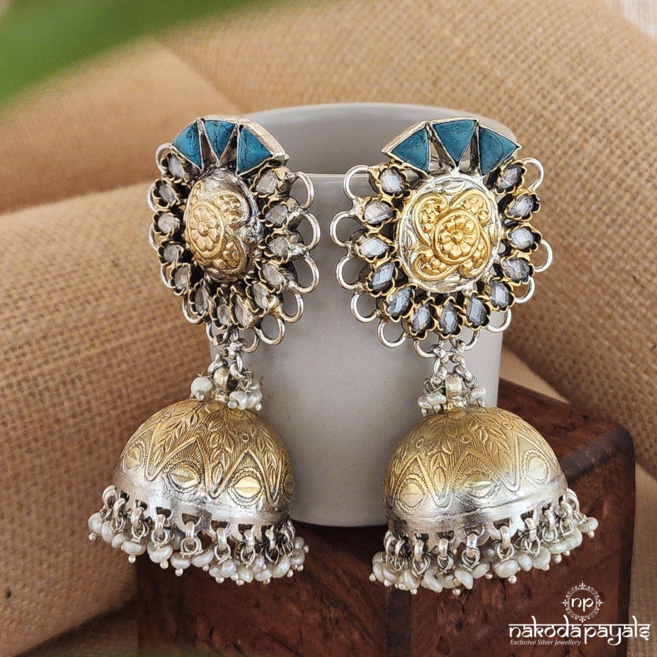 Polki Turquoise Dual Tone Jhumka (J7935)