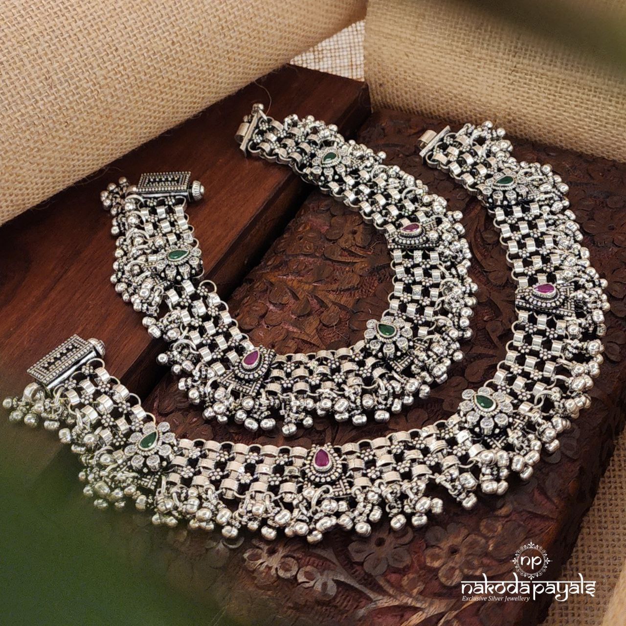 Clustered Ghungroo Soundless Anklets (a5693)