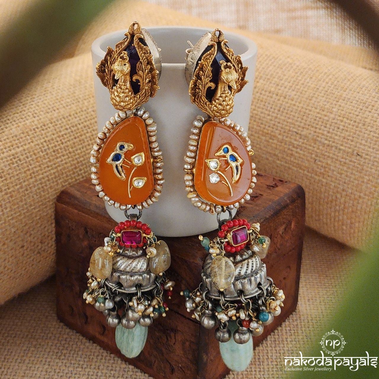 Long Citrine Stone Tribal Jhumka (Dt1209)