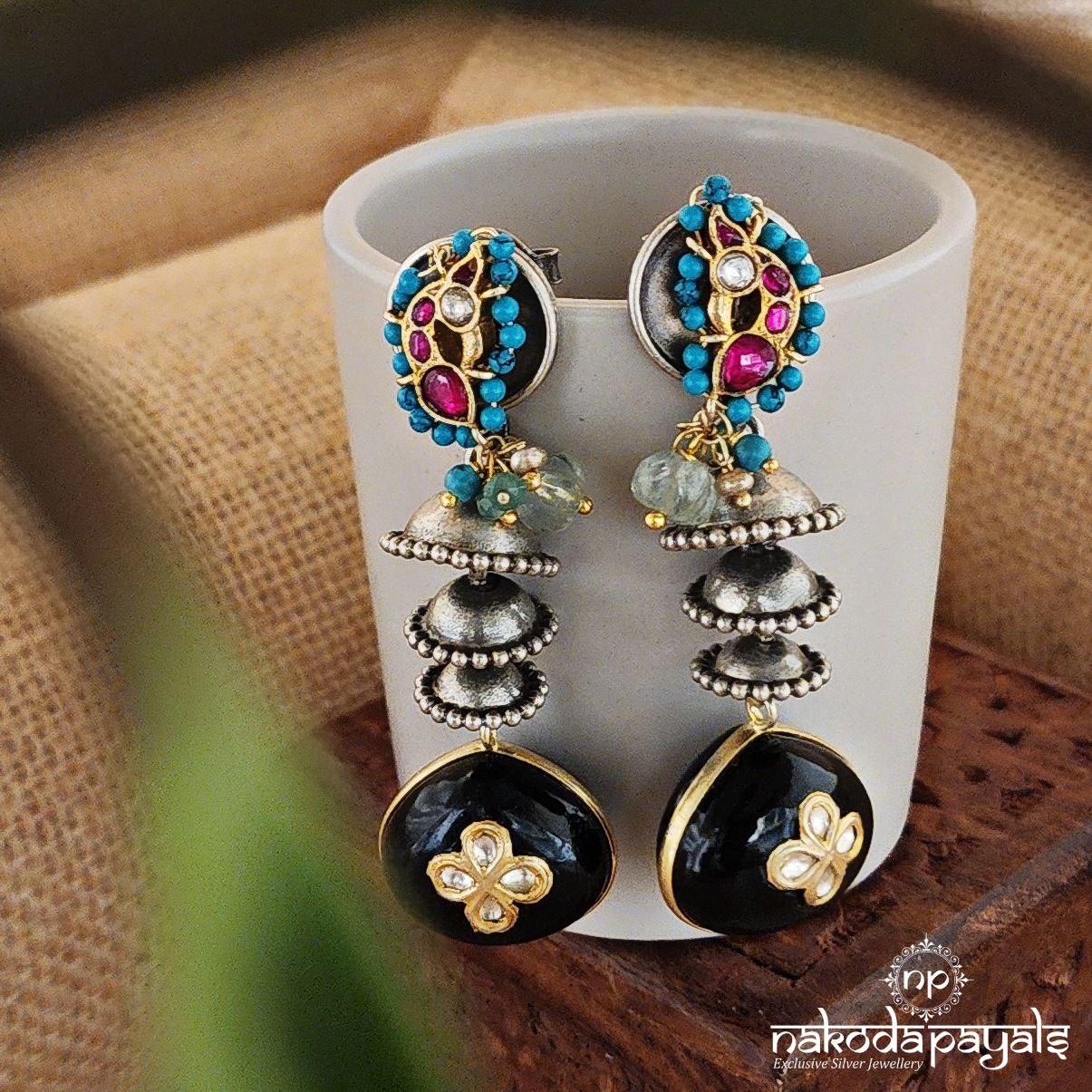 Raven Onyx Tribal Earrings (Dt1210)