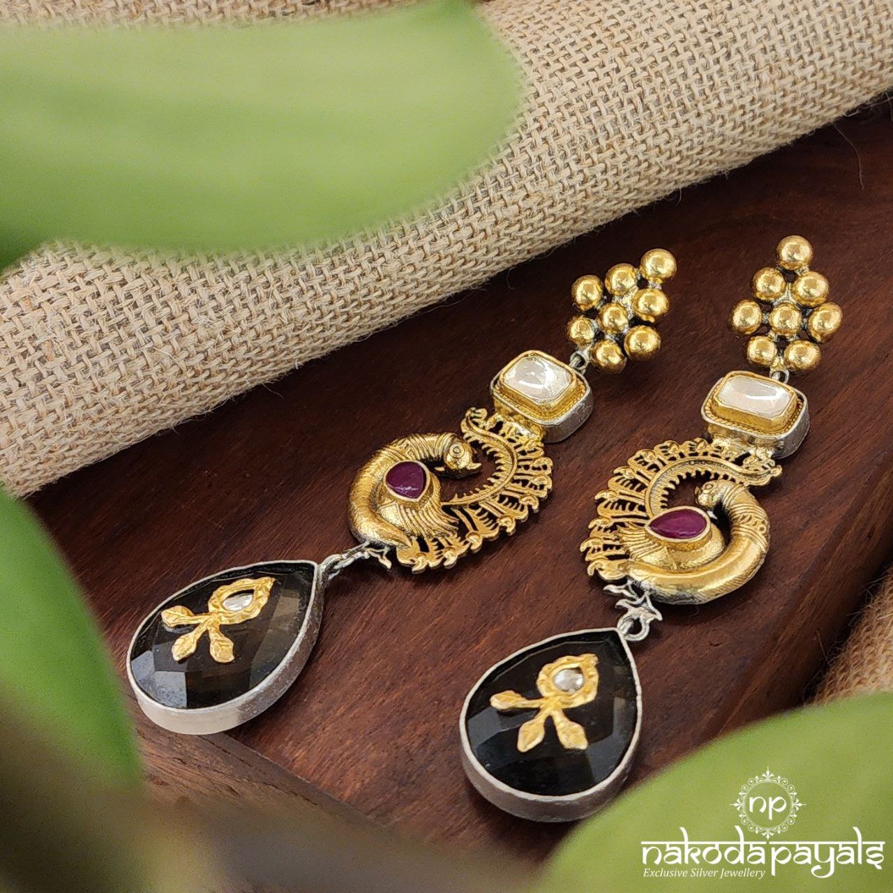 Curled Long Peacock Earrings (C8122)