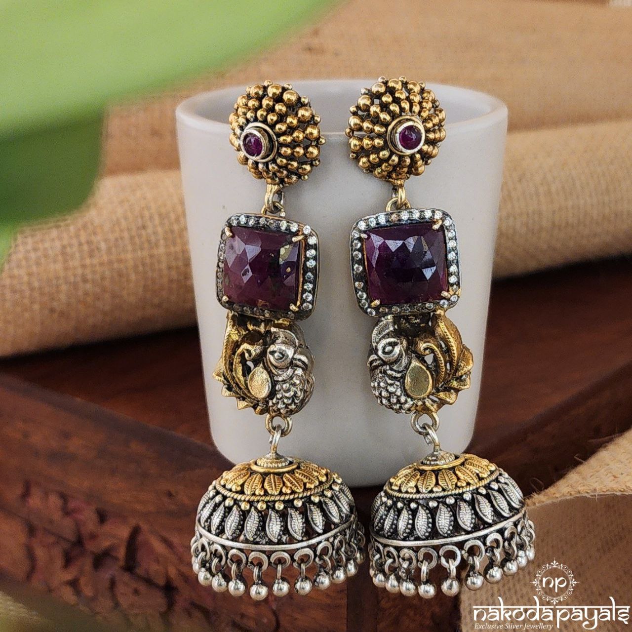 Dual Tone Peacock Jhumka (C8126)