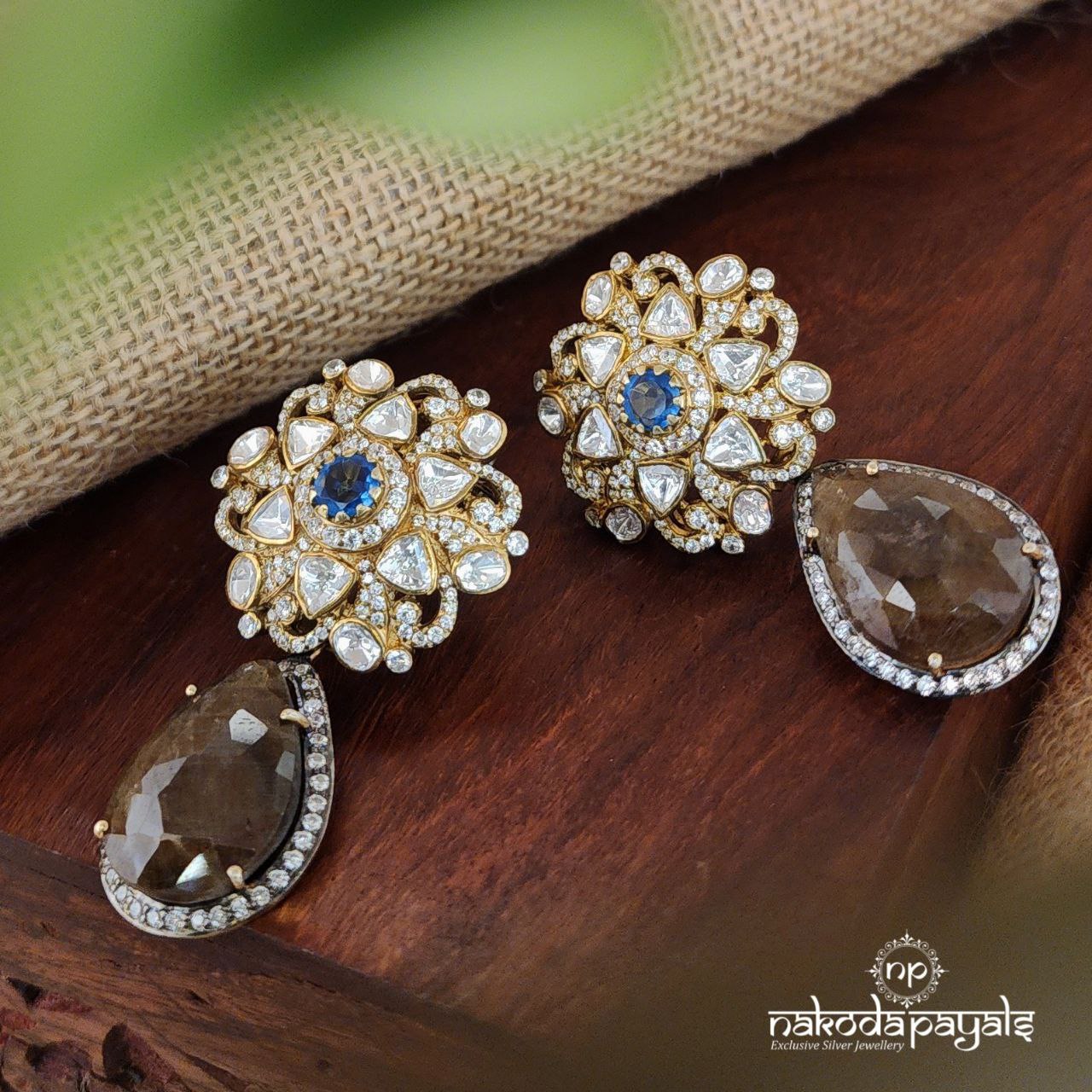Moissanite Studs With Labradorite Drops (Ge8111)
