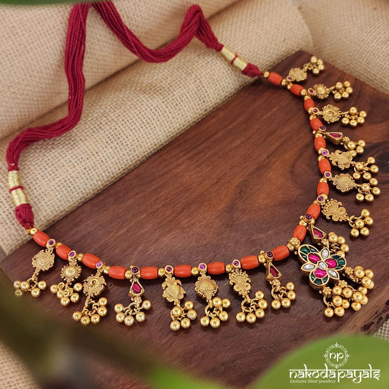 Coral And Kundan Short Saaj Neckpiece (Gn7636)