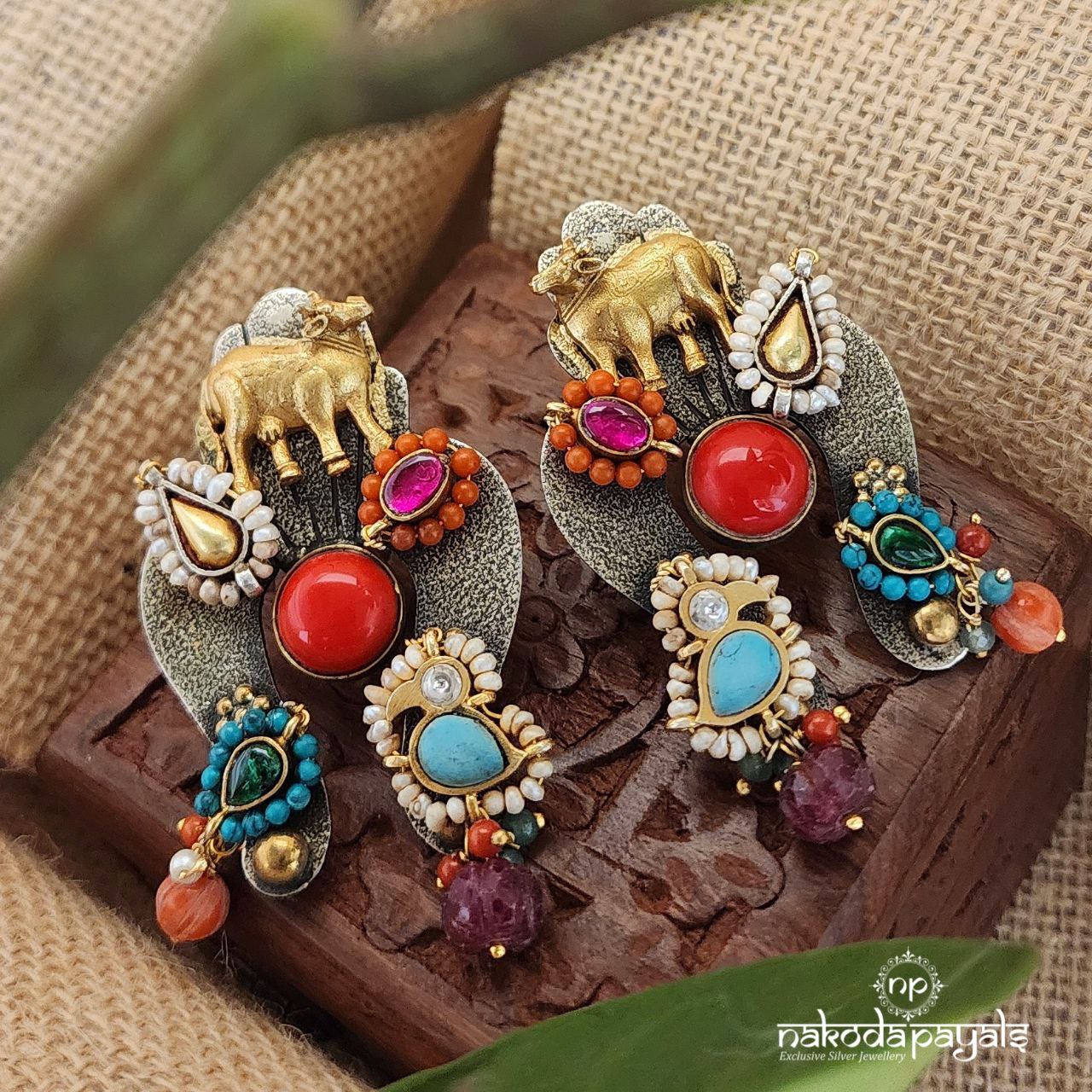 Tribal Cow Earrings In Dual Tone (Dt1237)