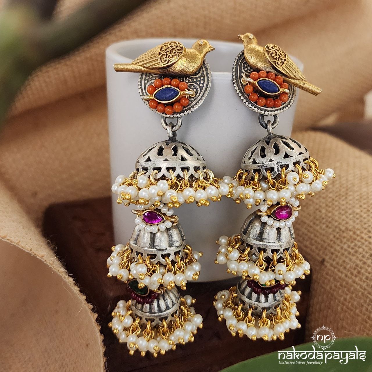 Prosperously Pearled Triple Jhumka (Dt1258)