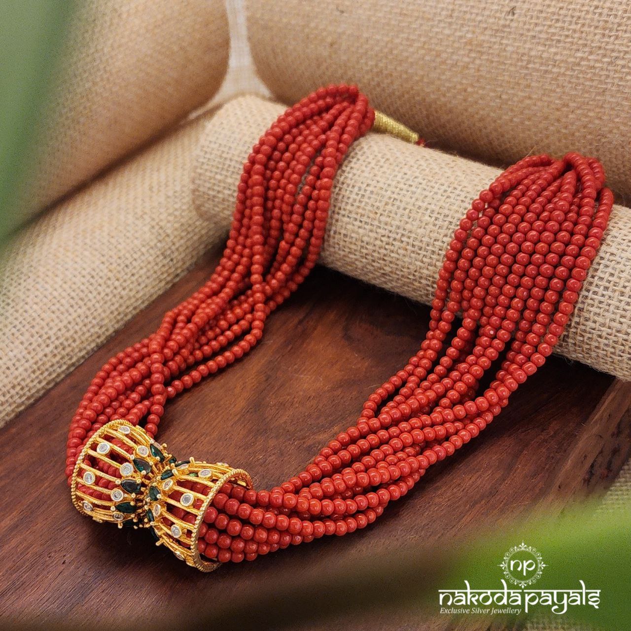 Thick Coral Cluster Damru Neckpiece (Gn7673)