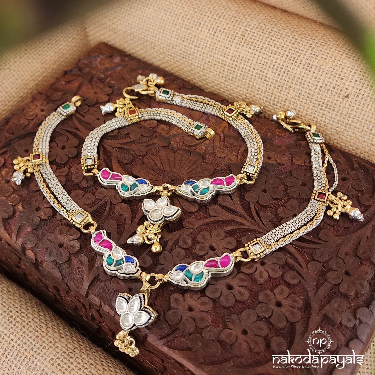Colorful Kundan Peacock Anklets (A5729)