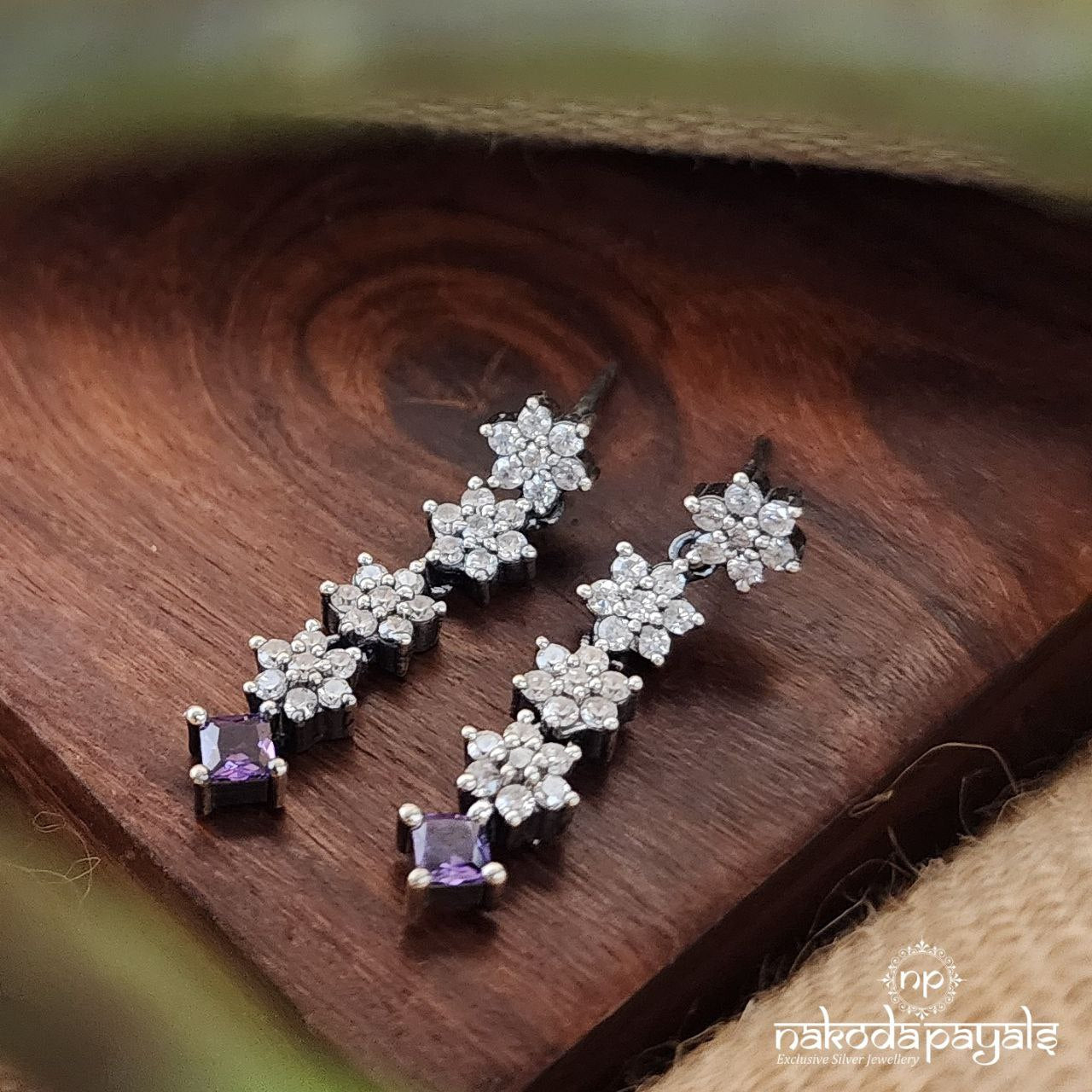 Floral Cz Amethyst Hangings (S9248)