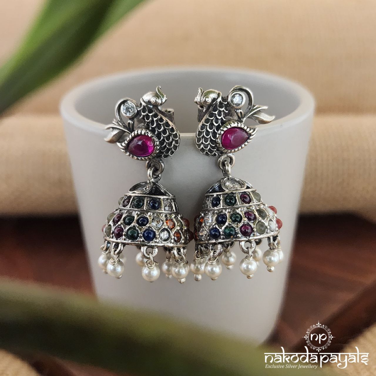 Peacock Stone Jhumka Peacock Stone Jimikki Hand Painted Peacock