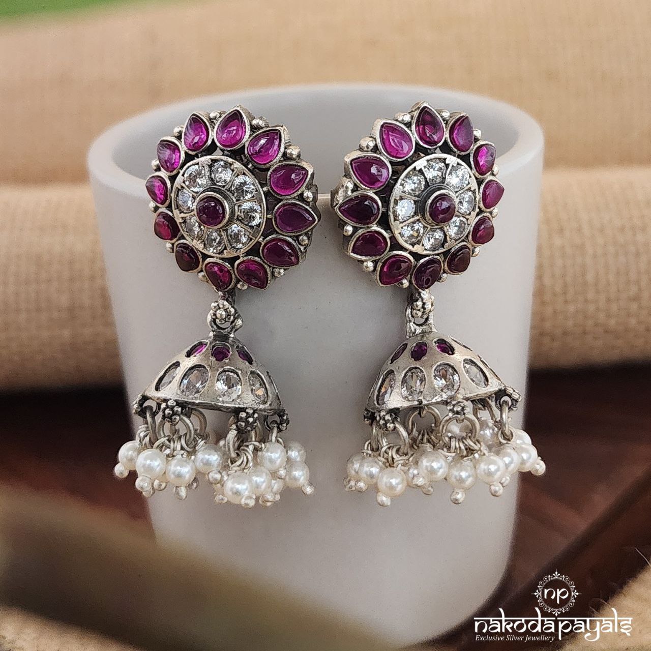Bulky Red Flower Jhumka (J7956)