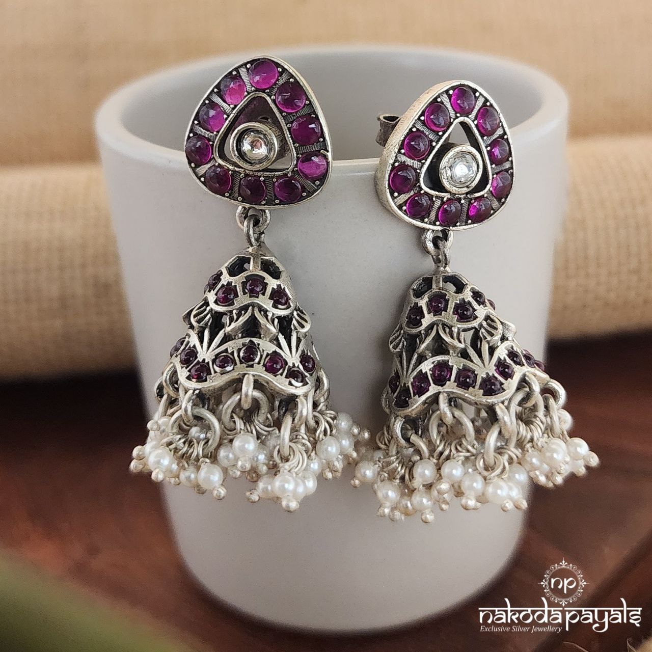 Triangular Ruby Red Jhumka (J9760)