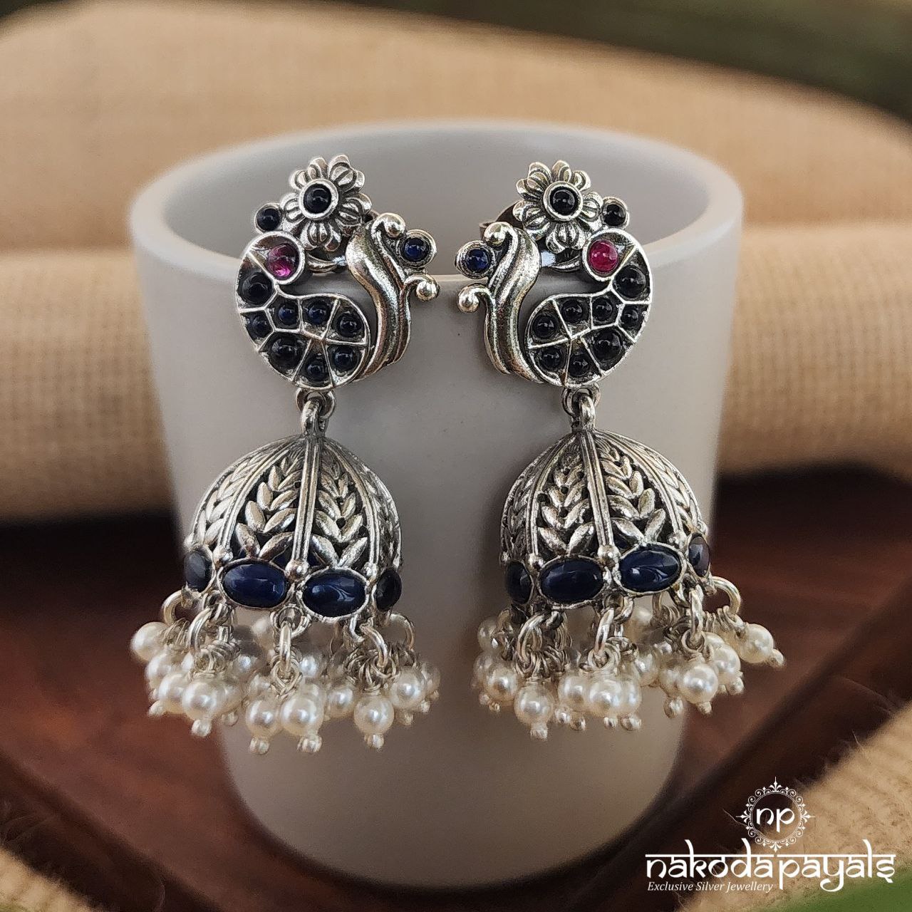 Stunning Blue Peacock Jhumka (J7966)