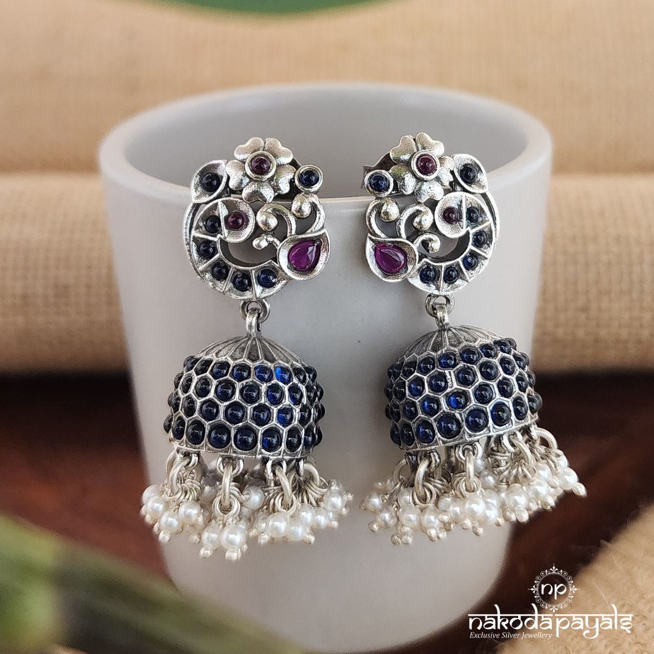 Blushing Blue Peacock Jhumka (J7961)