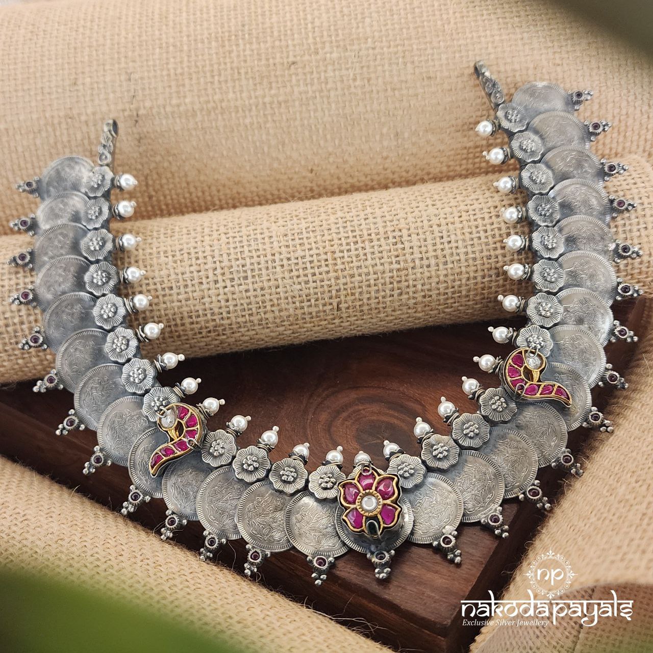 Lakshmi Coin And Lotus Neckpiece (N9939)