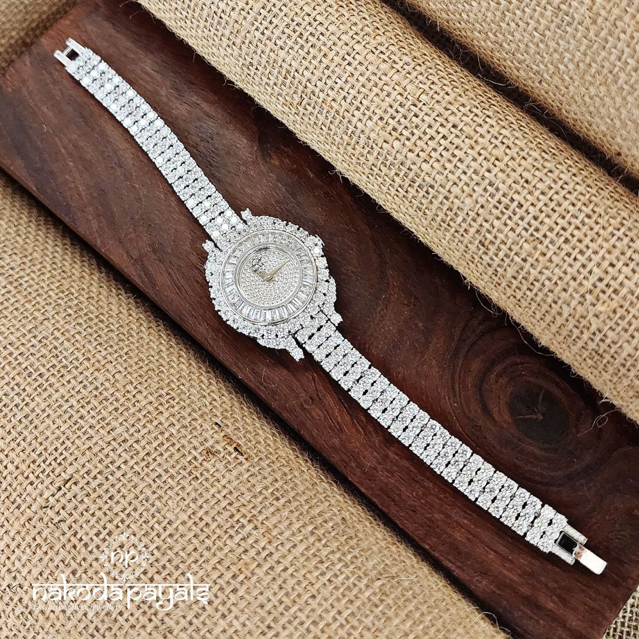 Flickering Zircons Rhodium Watch (W0171)
