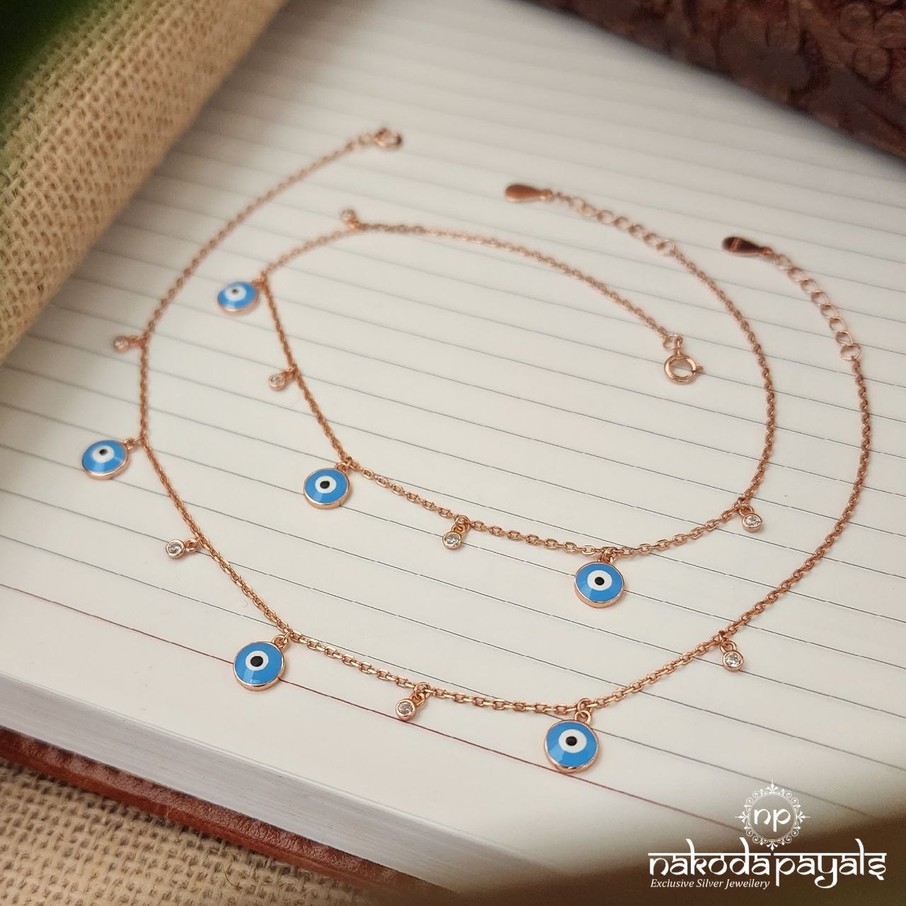 Rose Gold Evil Eye Anklet Pair (A5736)