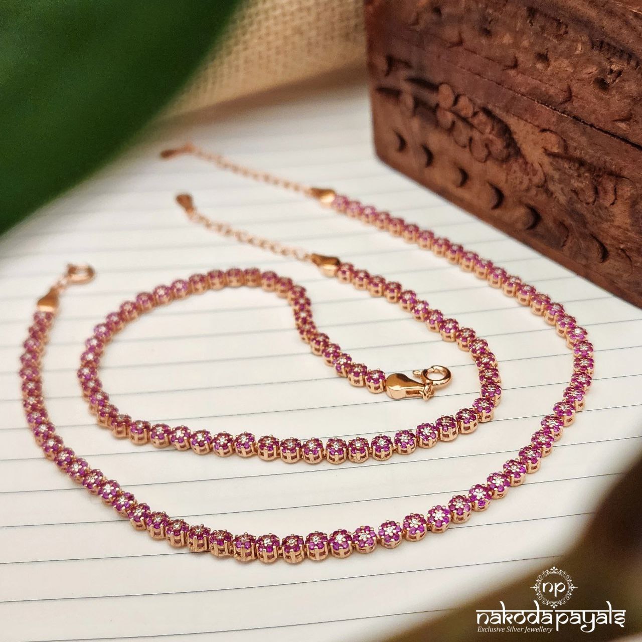 Pretty Pink Rose Gold Zircon Anklet Pair (A5741)