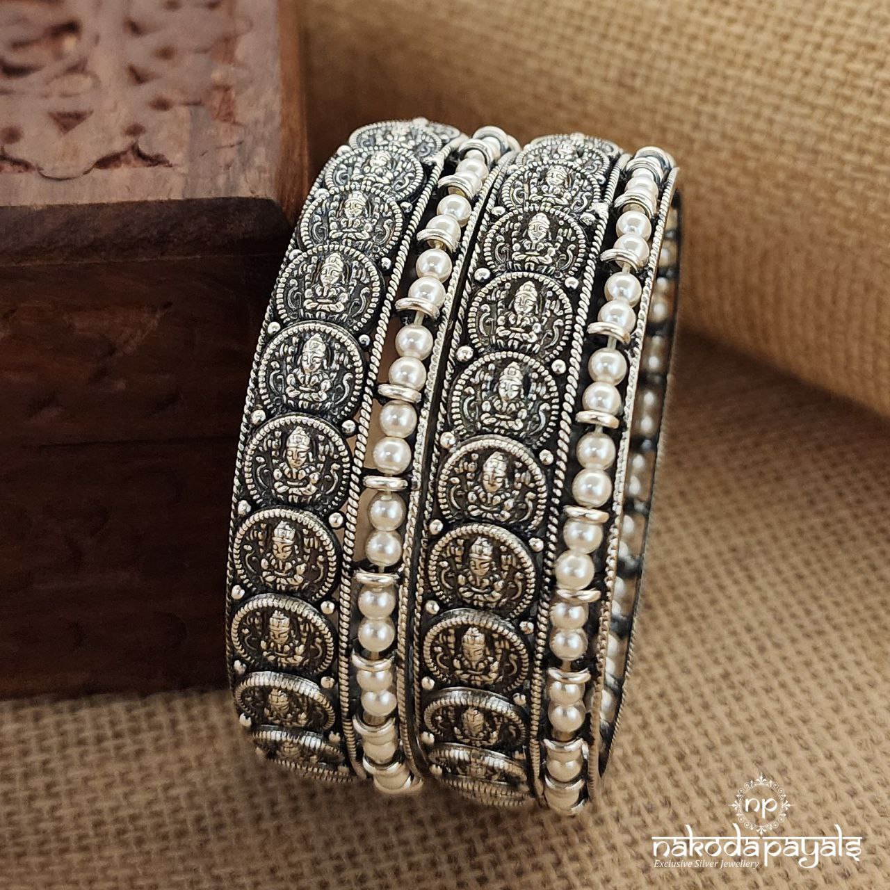 One-Sided Pearled Lakshmi Coin Bangke Pair (K4010)