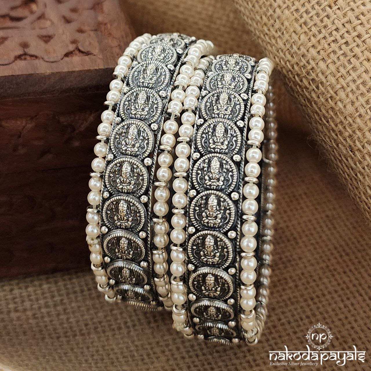 Pearled Layered Lakshmi Coin Bangle Pair (K4004)