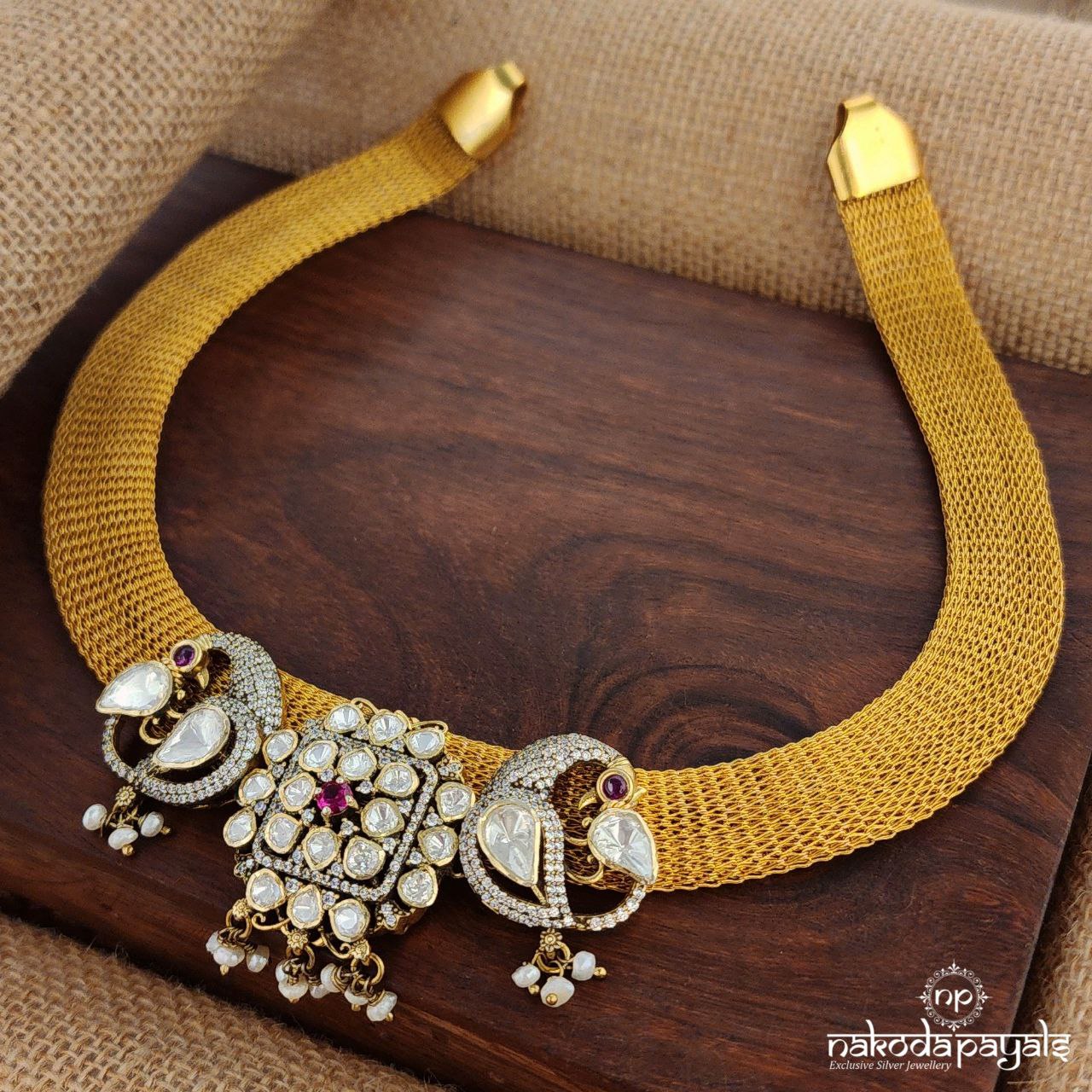 Pecking Peacocks Moissanite Motif Neckpiece (Gn8955)