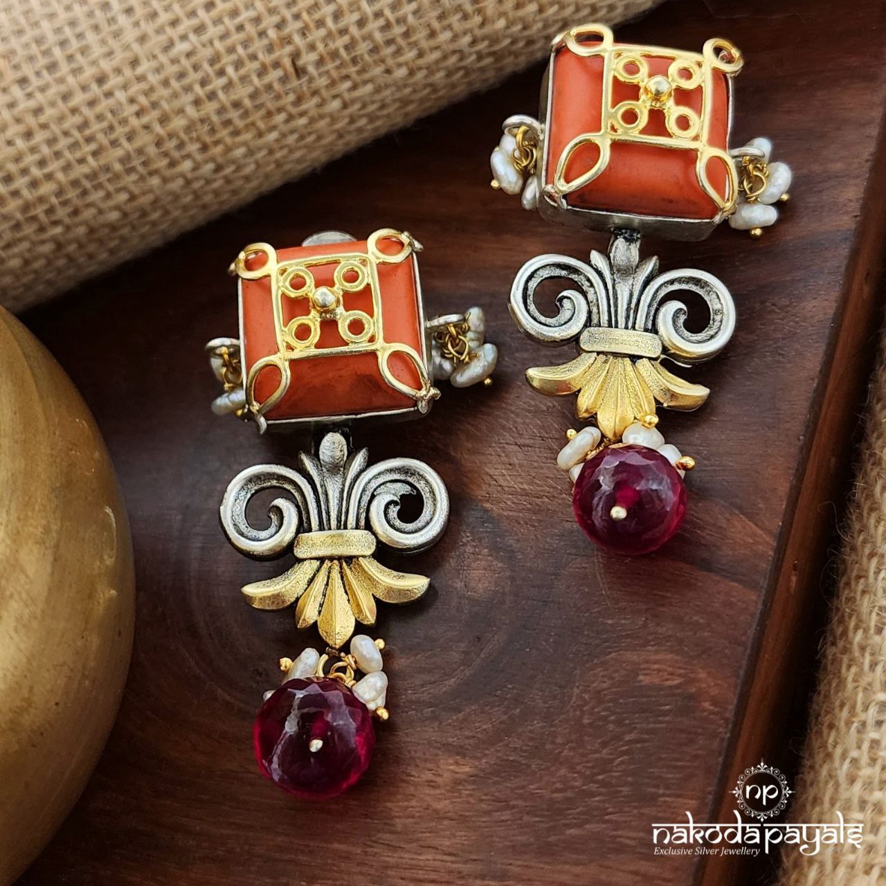 Cubic Coral Dual Tone Earrings(Ge9215)