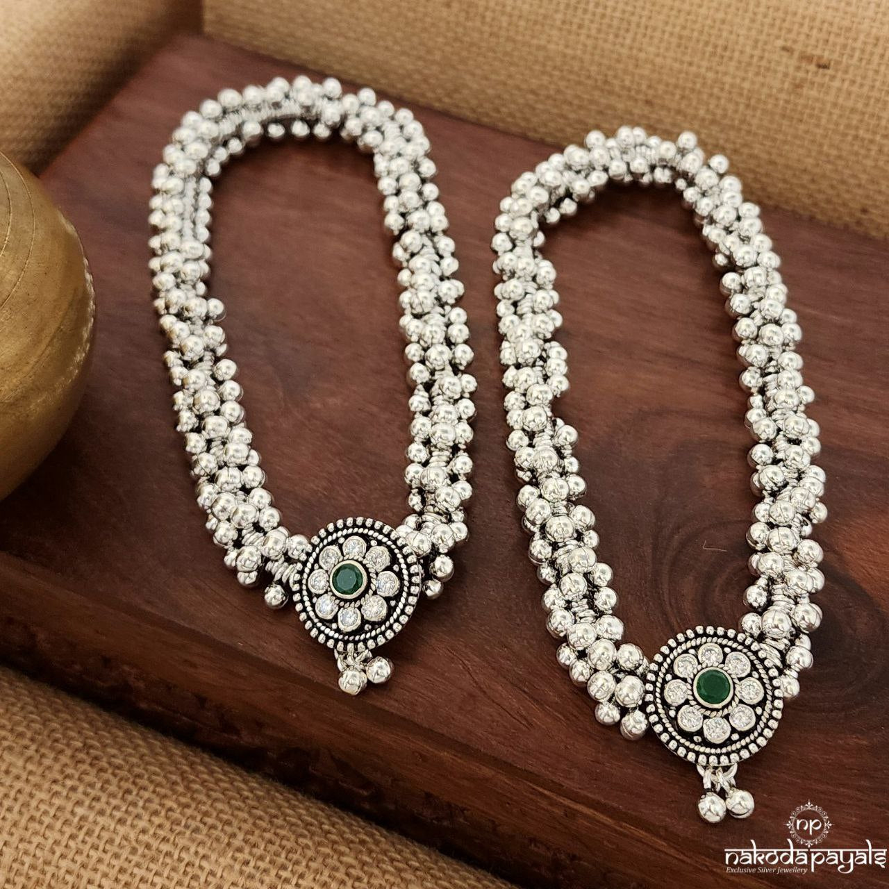 Clustered Ghungroo Anklets ,Green(A6272)