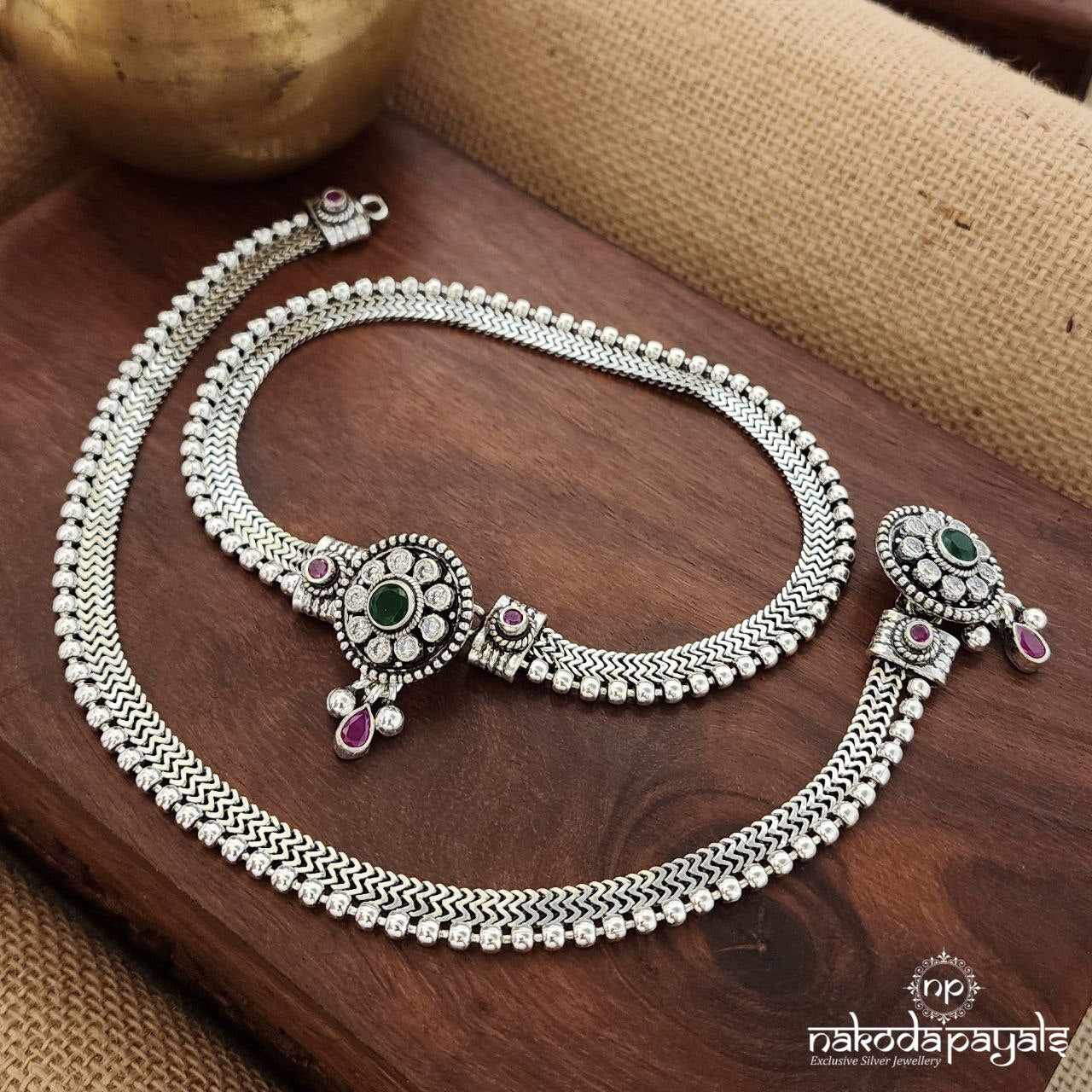 Flat & Ball Double Chained Anklets (A6267)