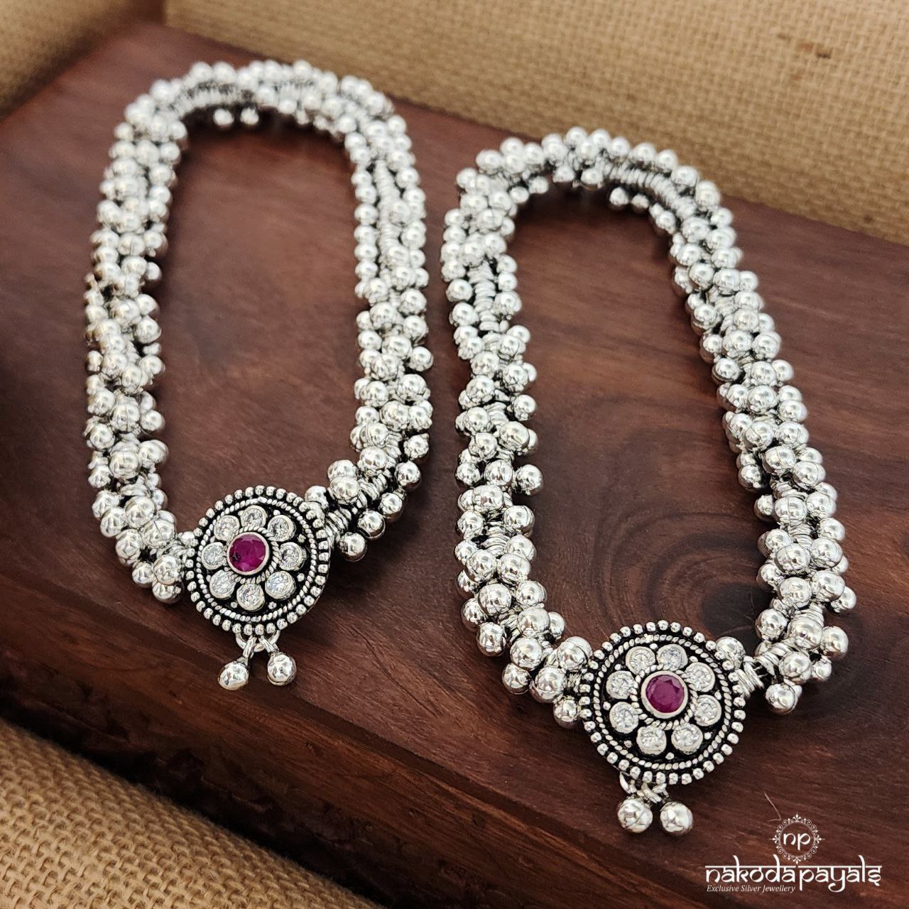 Clustered Ghungroo Chain Anklets,Red(A6271)