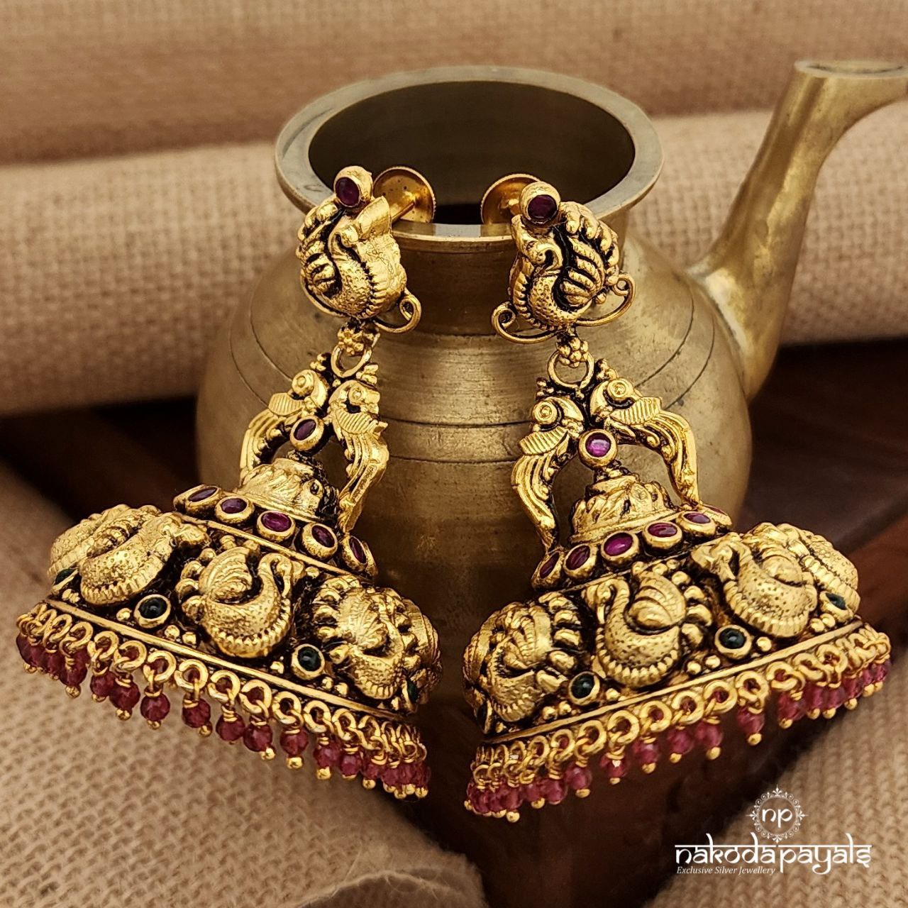 Twin Peocock Charm Jhumka(Ge9377)