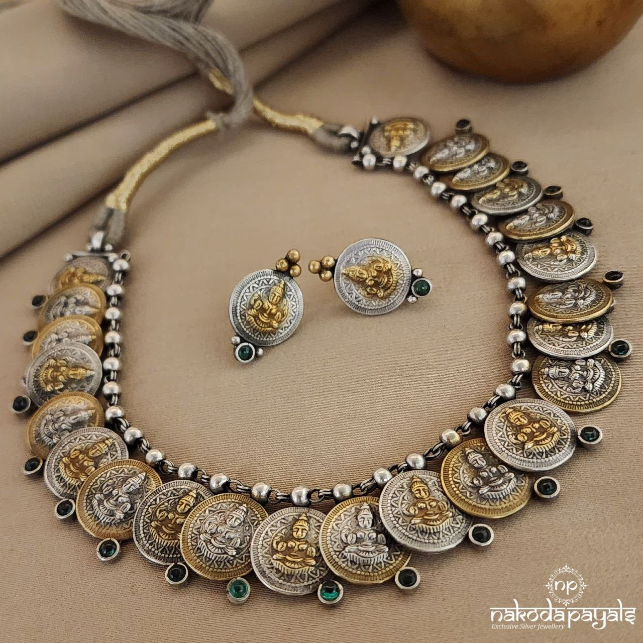 Gorgeous Coined Dual Tone Neckpiece With Earrings (N10398)
