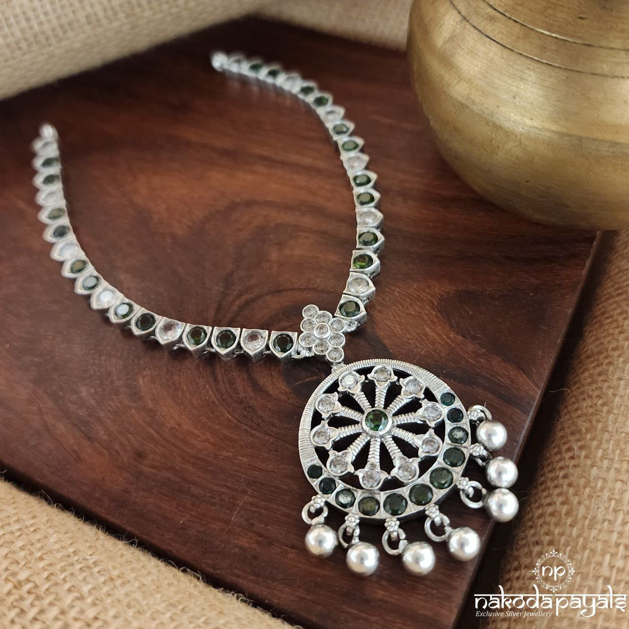 Graceful Green Floral Ball Drops Neckpiece (N10421)