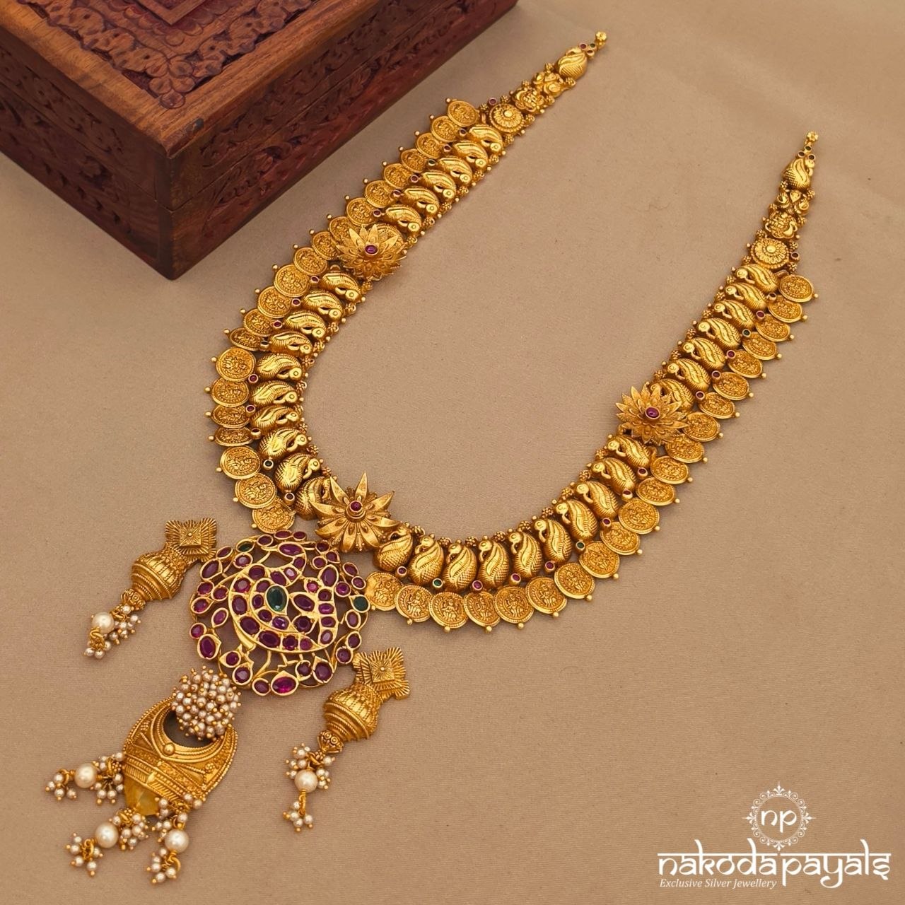 Traditional Peacock Kasu Neckpiece (Gn10707)