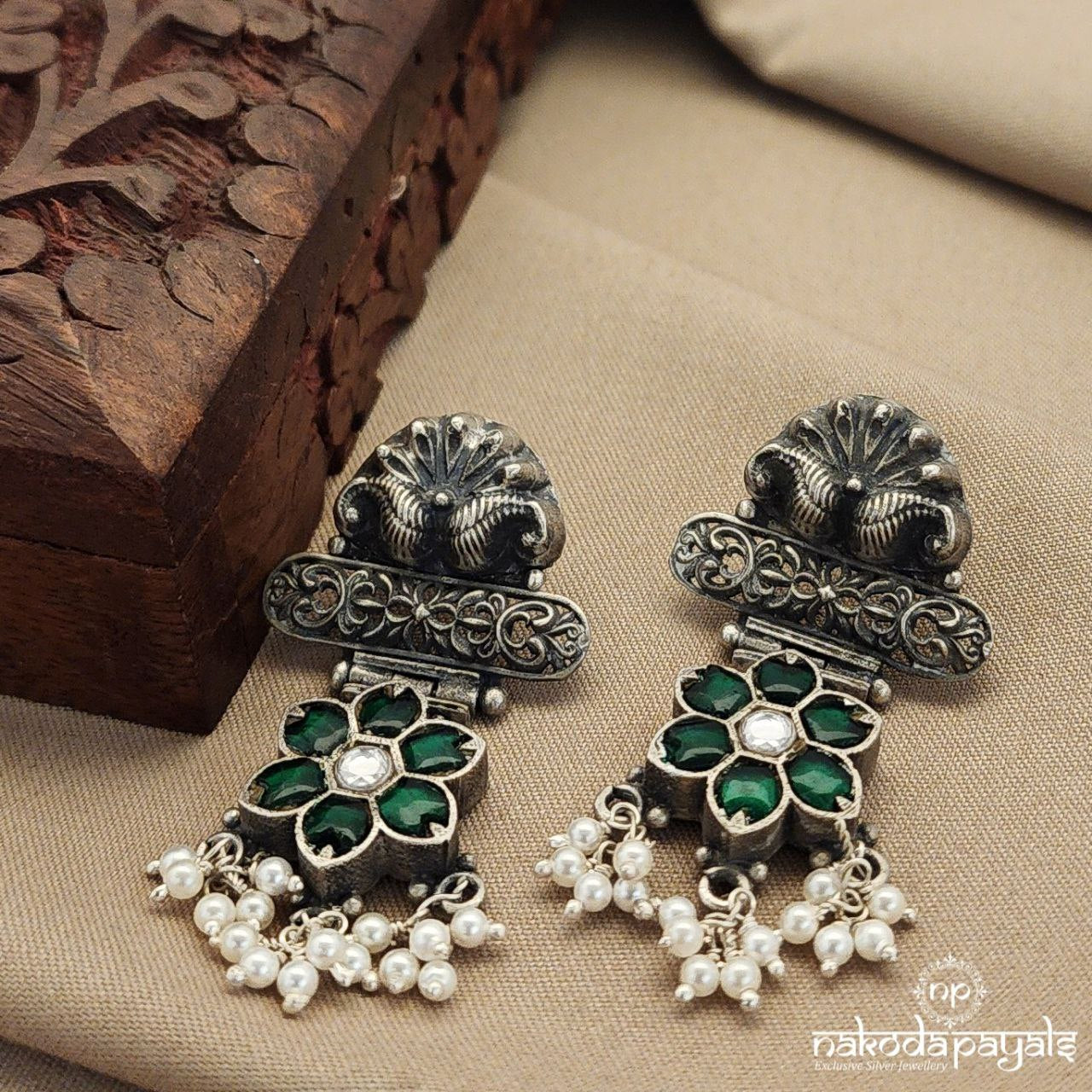 Green Peacock Pearly Chandbali (C7799)