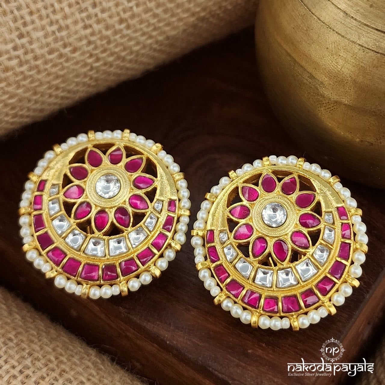 Moonlit Blush Kundan Studs (Ge9594)