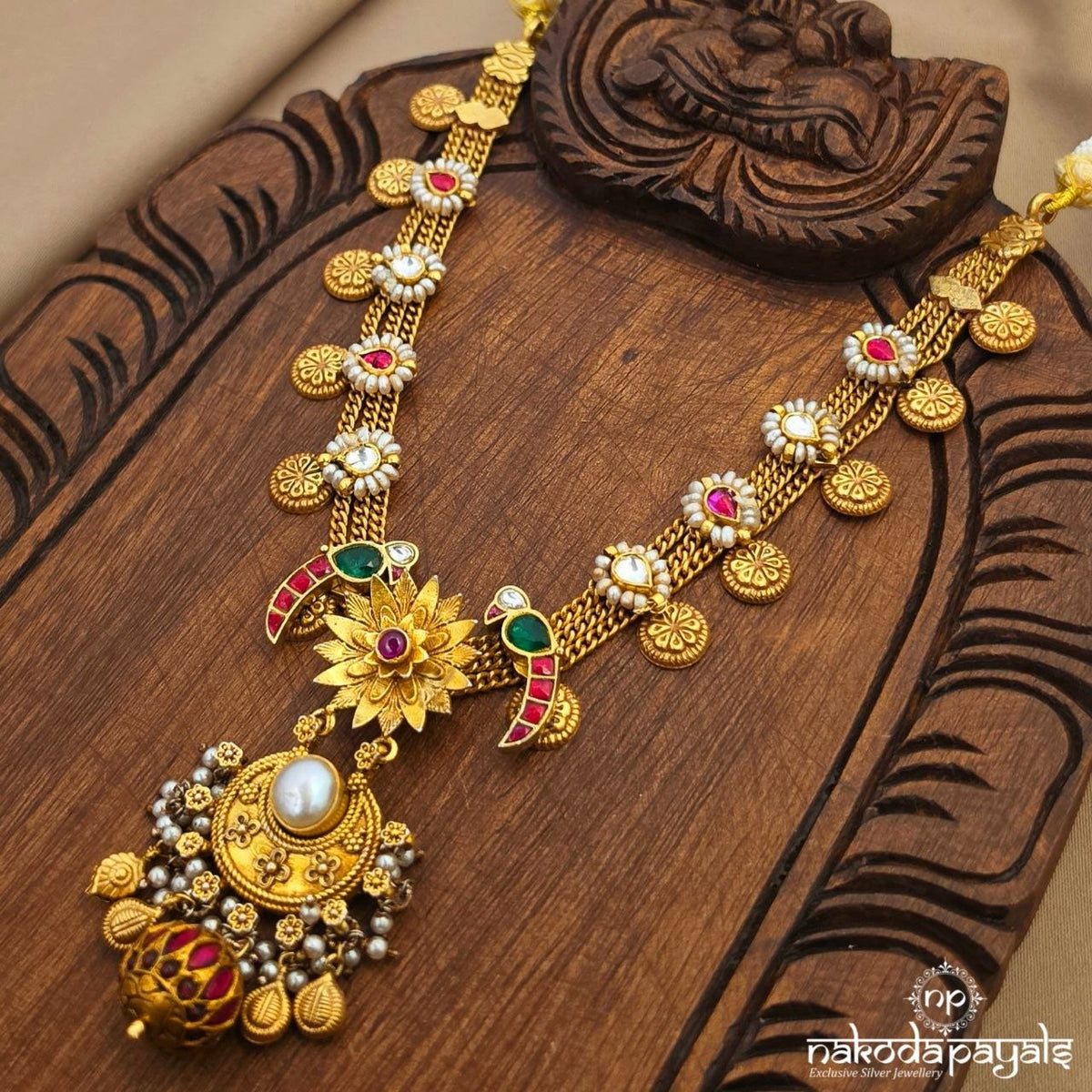 Twin Birdie Kundan Ball Drop Neckpiece (Gn10972)