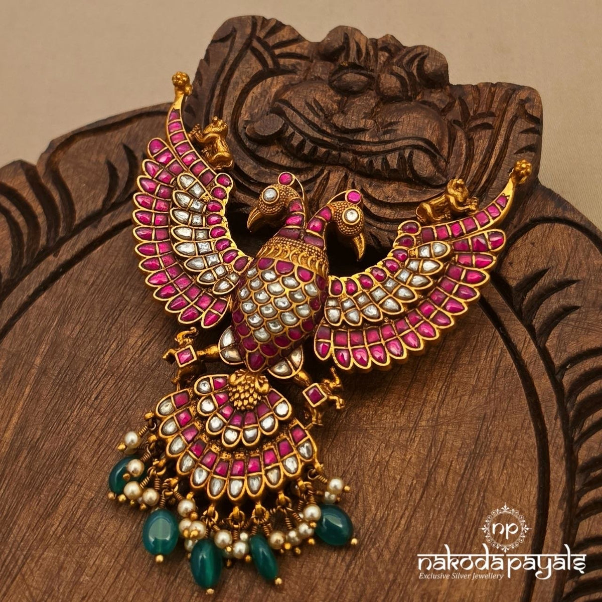 Reversible White Pink Gandaberunda Pendant (Gp2720)