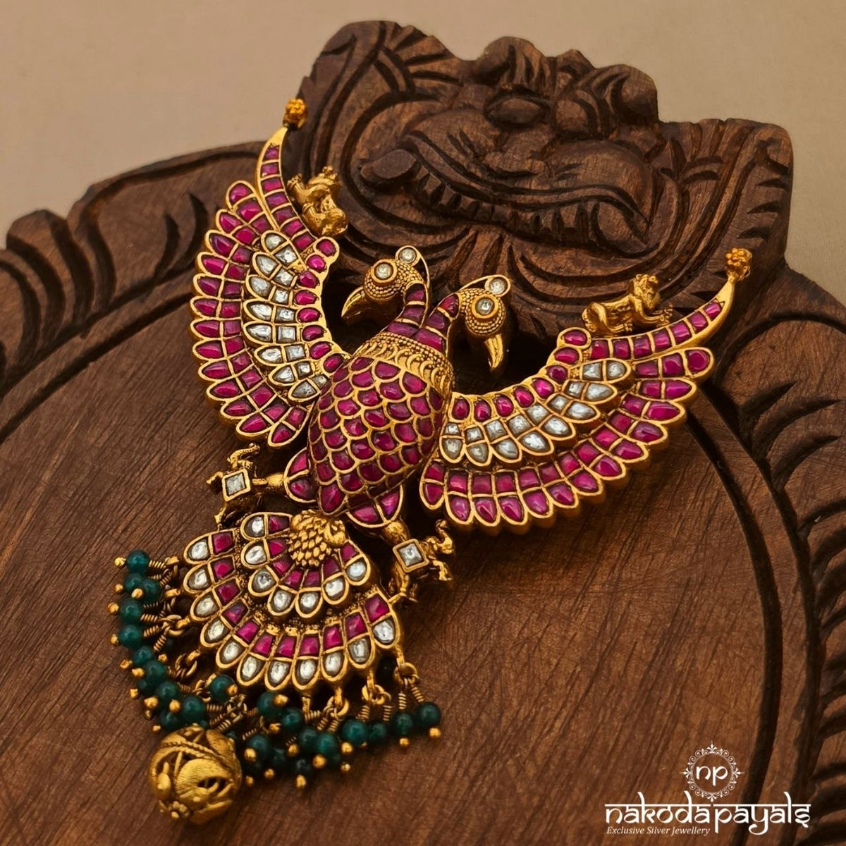 Reversible White Pink Gandaberunda Pendant (Gp2723)