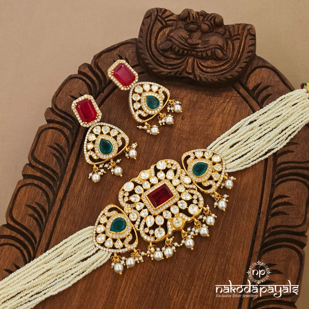 Ruby Moissanite Choker With Earrings (Gn11055)